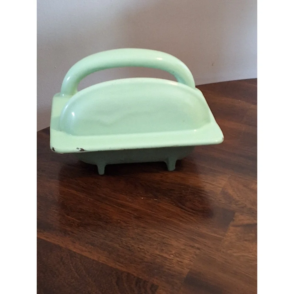 Vintage Enameled Cast Iron Wall Mount Soap Dish With Grab Bar. Heavy Duty!
